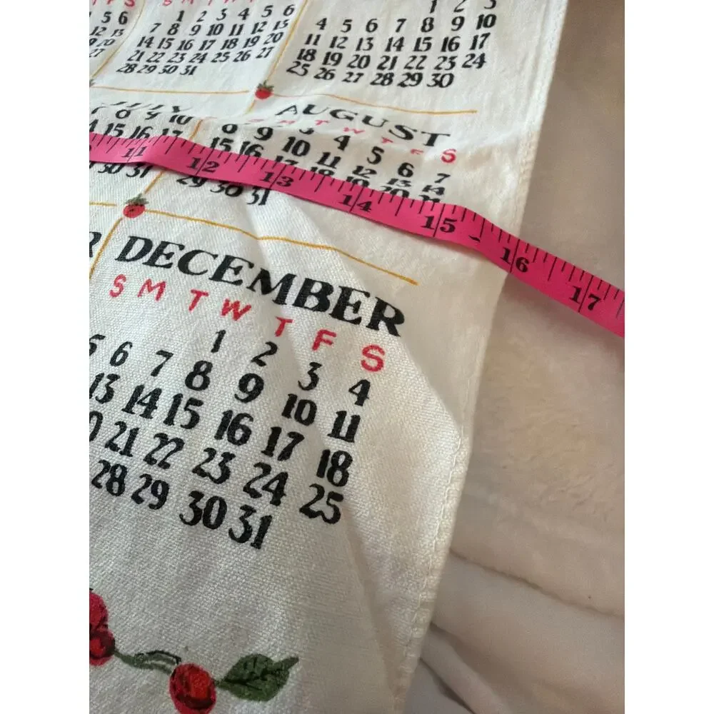 Vintage 1965 Calendar Kitchen Tea Towel Kitchen Prayer Fruit MCM Linen Decor